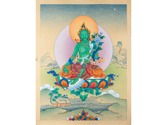 Green Tara Mother Tara Deity of Liberation Hand Painted Thangka Religious Decor 