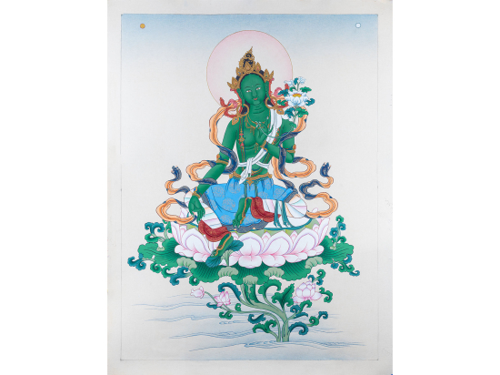 Green Tara Hand Painted Thangka Mother of Liberation Traditional Art 