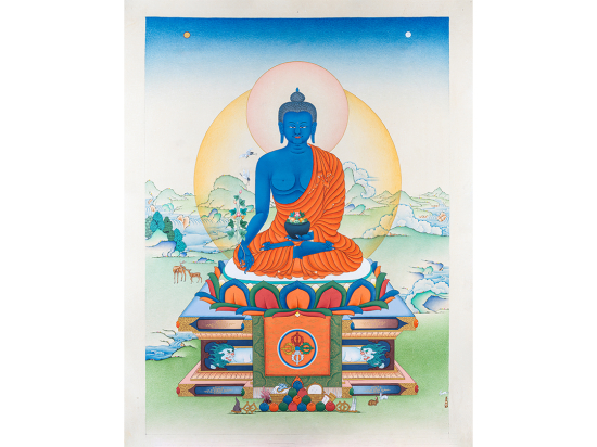 Medicine Buddha Thangka Hand Painted Karma Gadri Art 