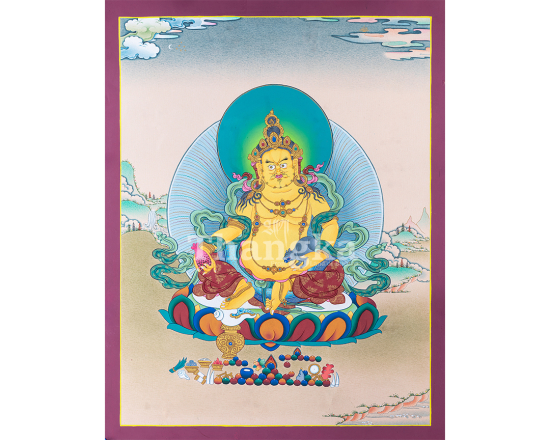 Hand Painted Dzambala Thangka Art Deity of Wealth Meditation decor 
