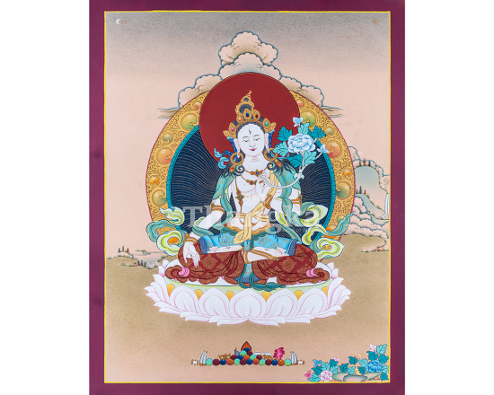 White Tara Thangka Painting High Quality Canvas print 