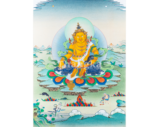 Dzambala Thangka Tibetan Wealth Deity Thangka Prosperity Buddha Painting Dzambala Meditation Art 