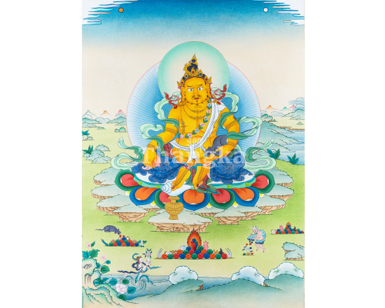 Dzambala Thangka Tibetan Wealth Deity Prosperity Abundance Meditation Art 