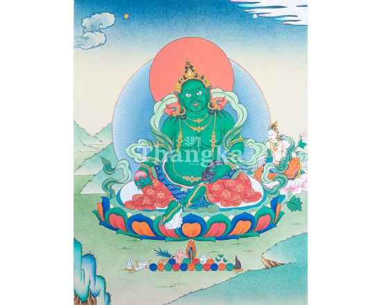 Green Dzambala Thangka Tibetan Wealth Deity Prosperity Abundance Growth
