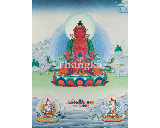 Chelanamsum Thangka Amitayus White Tara Namgyalma Three Long Life Deities Thangka Amitayus Buddha Thangka White Tara Thangka