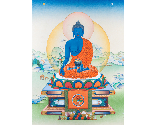 Medicine Buddha Thangka Bhaisajyaguru Healing Buddha Lapis Lazuli Buddha Thangka Buddhist Healing Art Medicine Buddha Meditation