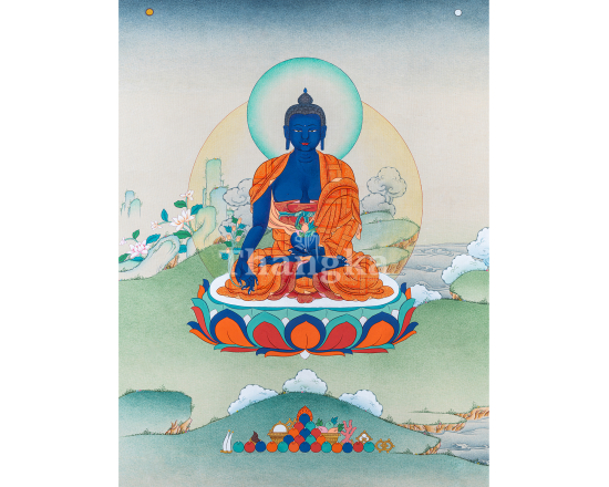 Medicine Buddha Thangka Bhaisajyaguru Buddhist Art Healing and Purification Thangka Lapis Lazuli Healing Buddha Medicine Buddha Prayer Art