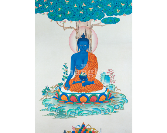 Medicine Buddha Thangka Bhaisajyaguru Buddha of Healing Healing Buddha Tibetan Art Medicine Buddha Wall Hanging Buddhist Healing Thangka Painting