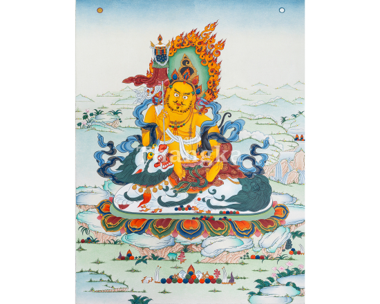 Namtoshe thangka Vaishravana thangka Kubera Buddhist art Tibetan wealth deity painting Guardian King of the North thangka prosperity thangka handmade Nepal thangka Buddhist protector art wealth and abundance thangka