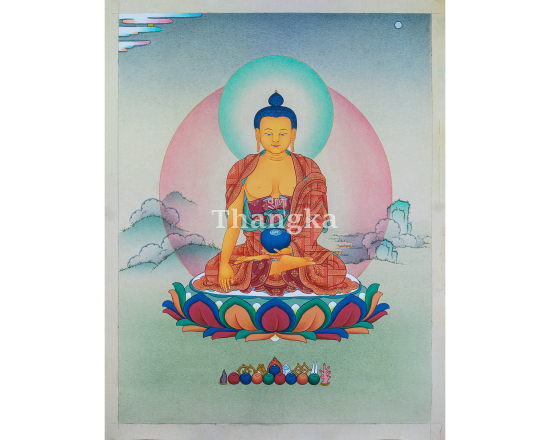 Shakyamuni Buddha thangka Siddhartha Gautama painting Tibetan Buddhist art meditation thangka Himalayan sacred painting handmade Nepal thangka Buddha wall art enlightenment thangka Buddhist altar art