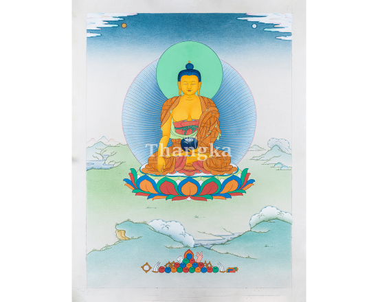 Shakyamuni Buddha thangka Siddhartha Gautama meditation painting Tibetan Buddhist art Himalayan sacred thangka handmade Nepal Buddha wall art Buddhist altar decor enlightenment thangka