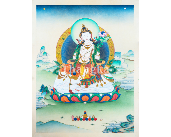 White Samantabhadra thangka Kuntuzangpo Primordial Buddha Tibetan Buddhist painting Himalayan sacred art meditation thangka handmade Nepal pure awareness thangka Dzogchen sacred painting