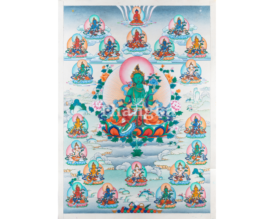 21 Tara thangka Twenty One Tara Tibetan Buddhist painting Himalayan sacred art meditation thangka handmade Nepal Tara prayer thangka Buddhist altar art goddess of compassion