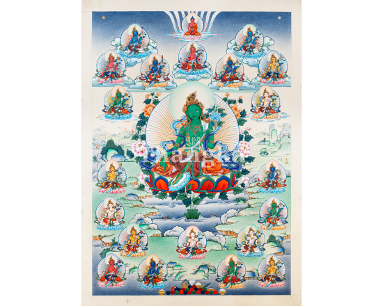21 Tara thangka Twenty One Taras Tibetan Buddhist art Himalayan sacred painting meditation thangka handmade Nepal Tara prayer mandala Buddhist altar art compassion goddess