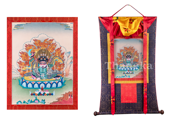 Bernagchen Mahakala thangka Tibetan Buddhist protector painting Himalayan sacred art wrathful deity meditation thangka handmade Nepal Dharma protector Vajrayana altar art Mahakala wall art