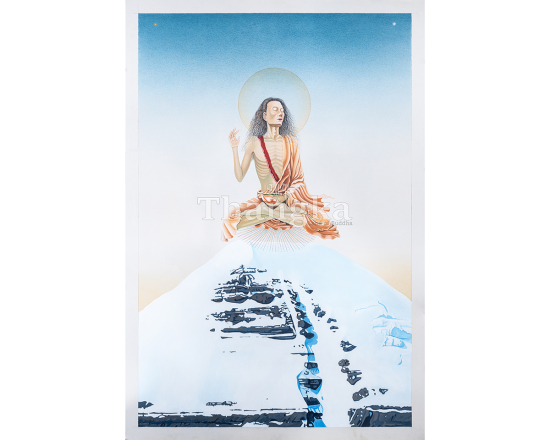 Milarepa Meditating Above Mount Kailash Thangka Authentic Tibetan Thangka Handmade Himalayan Art