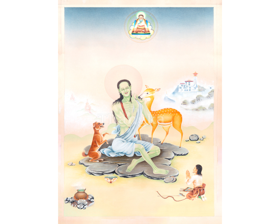 Milarepa Thangka Milarepa Deer and Hunter Thangka Guru Marpa Milarepa Thangka Authentic Milarepa Thangka Tibetan Milarepa Thangka 