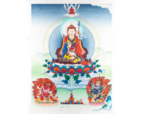 Guru Rinpoche Thangka with Lion Faced Dakini Guru Drakpo Amitabha Buddha Authentic Tibetan Thangka