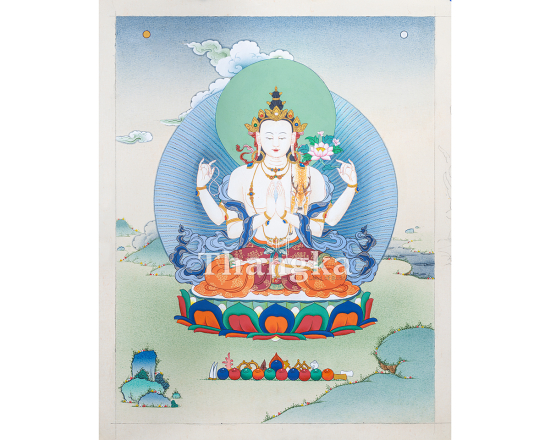 Chenrezig Thangka Art Avalokiteshvara Compassion Deity Authentic Tibetan Thangka