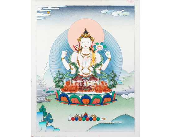 Chenrezig Compassion Thangka Avalokiteshvara Sacred Art Handmade Tibetan Thangka Painting