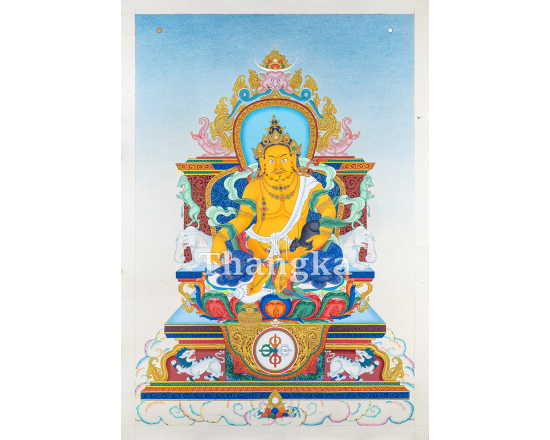 Dzambhala Seated on Throne Thangka Wealth Deity Jambhala Authentic Tibetan Thangka Art