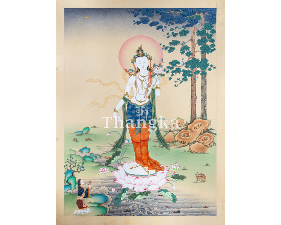 Standing Chenrezig Thangka Avalokiteshvara Compassion Deity Authentic Tibetan Thangka Art