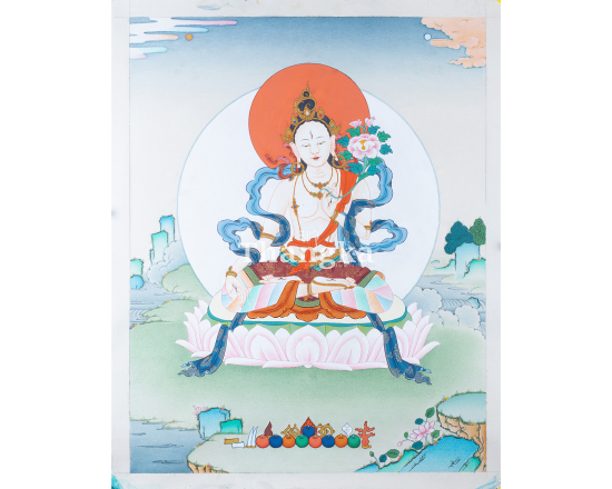 White Tara Sacred Healing Thangka | Goddess of Compassion & Long Life | Tibetan Thangka Art