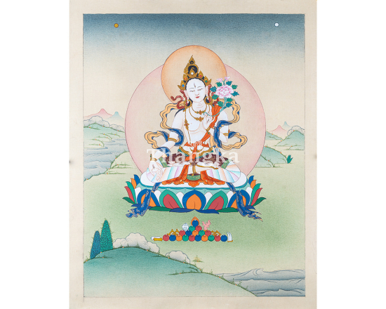 White Tara Blessings Thangka | Goddess of Longevity & Compassion | Authentic Tibetan Art