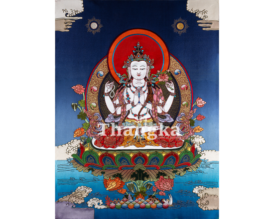 Handmade Applique Chenrezig Thangka Compassion Buddha Tibetan Wall Hanging