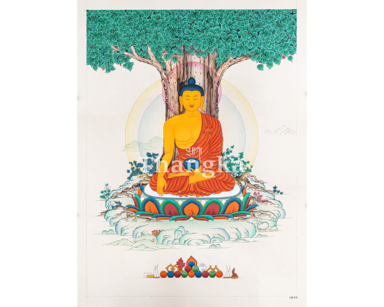Shakyamuni Buddha Stone Color Thangka Antique Enlightenment Art Authentic Tibetan Thangka
