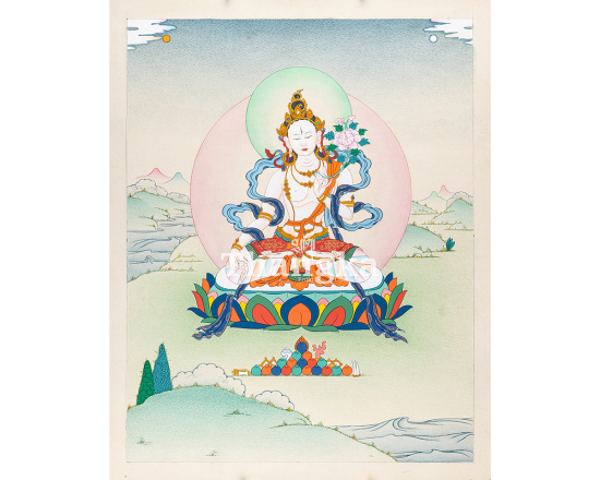 White Tara Healing Longevity Thangka Seven Eyed Compassion Goddess Authentic Tibetan Art