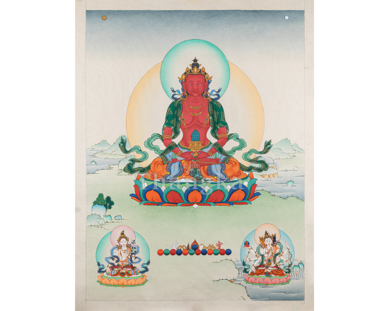 Tse Lha Nam Sum Thangka Three Long Life Deities Buddhist Art Authentic Tibetan Thangka