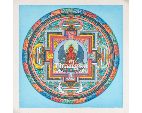 Amitayus Buddha Mandala Thangka – Sacred Mandala of Long Life and Enlightened Wisdom 
