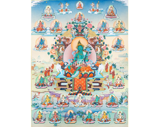 Hand Painted 21 Tara Thangka 24 K Gold Meditating Device 